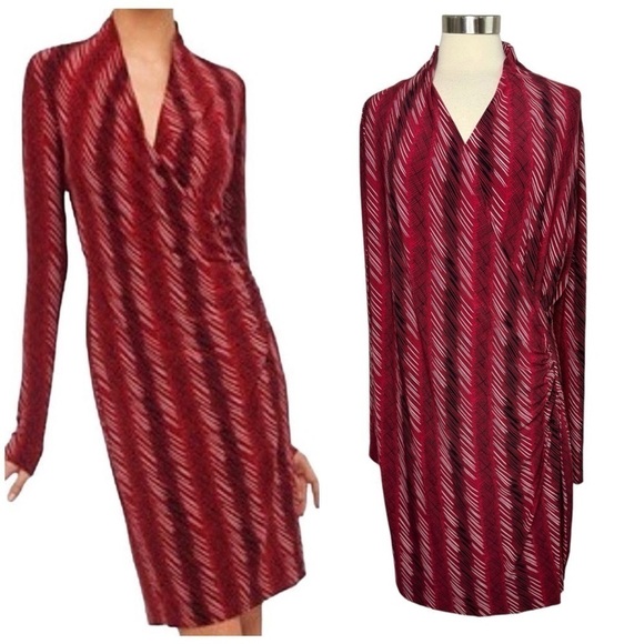 NORMA KAMALI Red Micro Striped Faux Wrap Dress size XXL - Picture 1 of 10